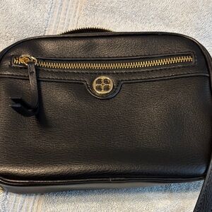 IMAN Black Crossbody Bag with Gold Accents